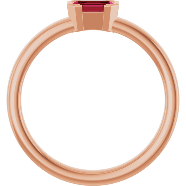 14K Gold Emerald Natural Ruby Half-Bezel Family Stackable Ring - Rose Gold - view 2