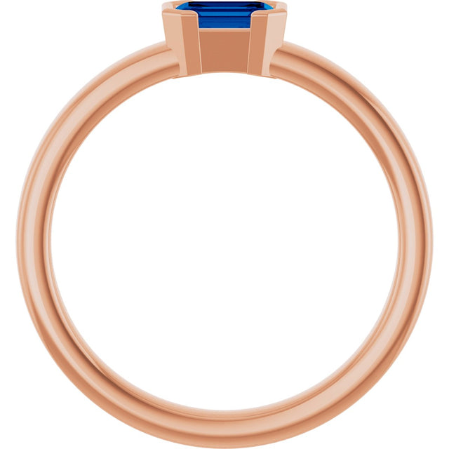 14K Gold Emerald Lab-Grown Blue Sapphire Half-Bezel Family Stackable Ring - Rose Gold - view 2