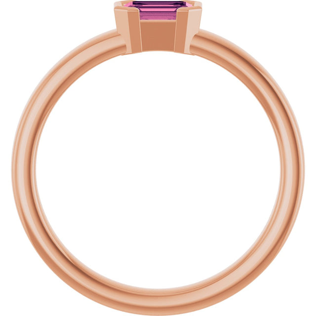 14K Gold Emerald Natural Pink Tourmaline Half-Bezel Family Stackable Ring - Rose Gold - view 2