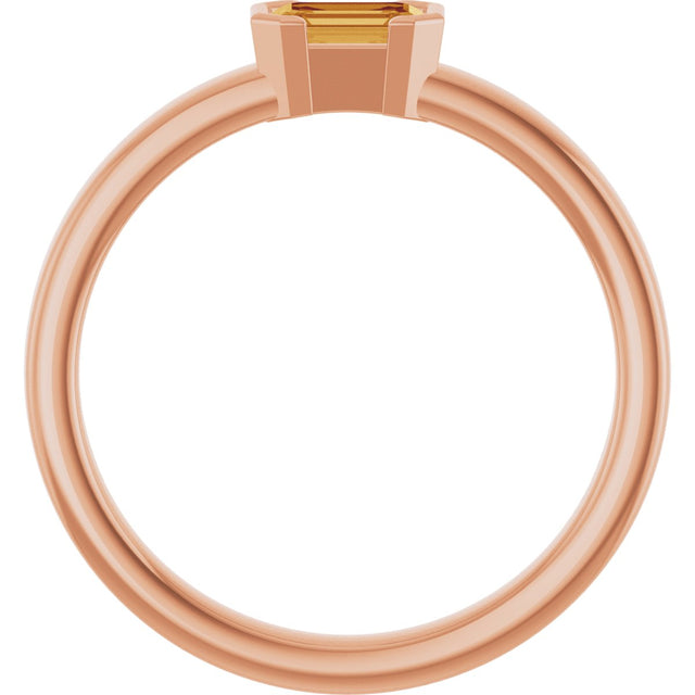 14K Gold Emerald Natural Citrine Half-Bezel Family Stackable Ring - Rose Gold - view 2