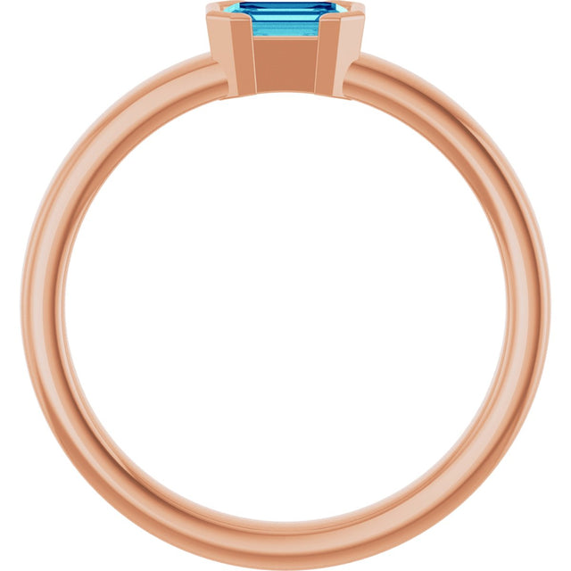 14K Gold Emerald Natural Blue Zircon Half-Bezel Family Stackable Ring - Rose Gold - view 2