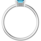 14K Gold Emerald Natural Aquamarine Half-Bezel Family Stackable Ring - White Gold - view 2