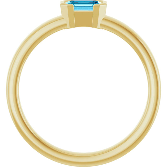 14K Gold Emerald Natural Aquamarine Half-Bezel Family Stackable Ring - Yellow Gold - view 2