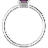 14K Gold Emerald Lab-Grown Alexandrite Half-Bezel Family Stackable Ring - White Gold - view 2