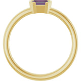 14K Gold Emerald Lab-Grown Alexandrite Half-Bezel Family Stackable Ring - Yellow Gold - view 2