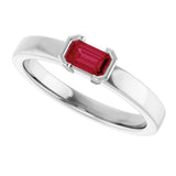 14K Gold Emerald Lab-Grown Ruby Half-Bezel Family Stackable Ring - White Gold - view 5