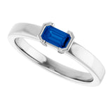 14K Gold Emerald Lab-Grown Blue Sapphire Half-Bezel Family Stackable Ring - White Gold - view 5
