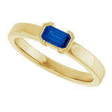 14K Gold Emerald Lab-Grown Blue Sapphire Half-Bezel Family Stackable Ring - Yellow Gold - view 5