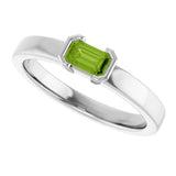 14K Gold Emerald Natural Peridot Half-Bezel Family Stackable Ring - White Gold - view 5