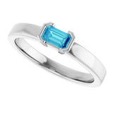 14K Gold Emerald Natural Blue Zircon Half-Bezel Family Stackable Ring - White Gold - view 5