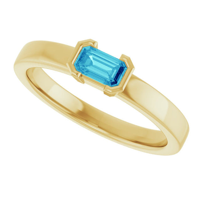 14K Gold Emerald Natural Blue Zircon Half-Bezel Family Stackable Ring - Yellow Gold - view 5