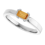 14K Gold Emerald Natural Citrine Half-Bezel Family Stackable Ring - White Gold - view 5