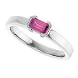 14K Gold Emerald Natural Pink Tourmaline Half-Bezel Family Stackable Ring - White Gold - view 5