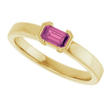 14K Gold Emerald Natural Pink Tourmaline Half-Bezel Family Stackable Ring - Yellow Gold - view 5