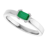 14K Gold Emerald Lab-Grown Emerald Half-Bezel Family Stackable Ring - White Gold - view 5