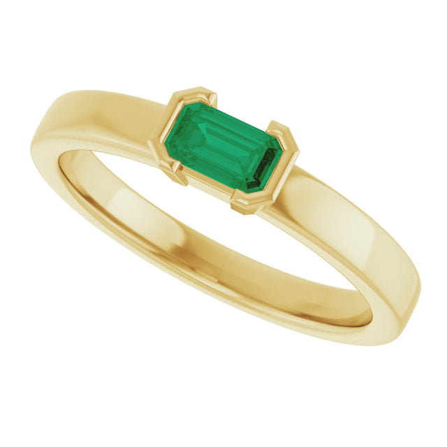 14K Gold Emerald Lab-Grown Emerald Half-Bezel Family Stackable Ring - Yellow Gold - view 5