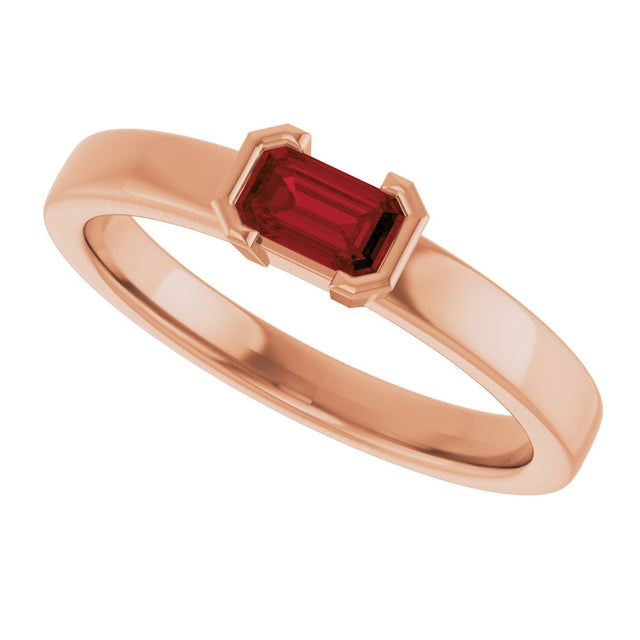 14K Gold Emerald Natural Mozambique Garnet Half-Bezel Family Stackable Ring - Rose Gold - view 5