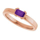 14K Gold Emerald Natural Amethyst Half-Bezel Family Stackable Ring - Rose Gold - view 5
