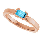 14K Gold Emerald Natural Aquamarine Half-Bezel Family Stackable Ring - Rose Gold - view 5