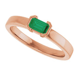 14K Gold Emerald Lab-Grown Emerald Half-Bezel Family Stackable Ring - Rose Gold - view 5