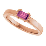 14K Gold Emerald Natural Pink Tourmaline Half-Bezel Family Stackable Ring - Rose Gold - view 5