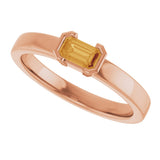 14K Gold Emerald Natural Citrine Half-Bezel Family Stackable Ring - Rose Gold - view 5