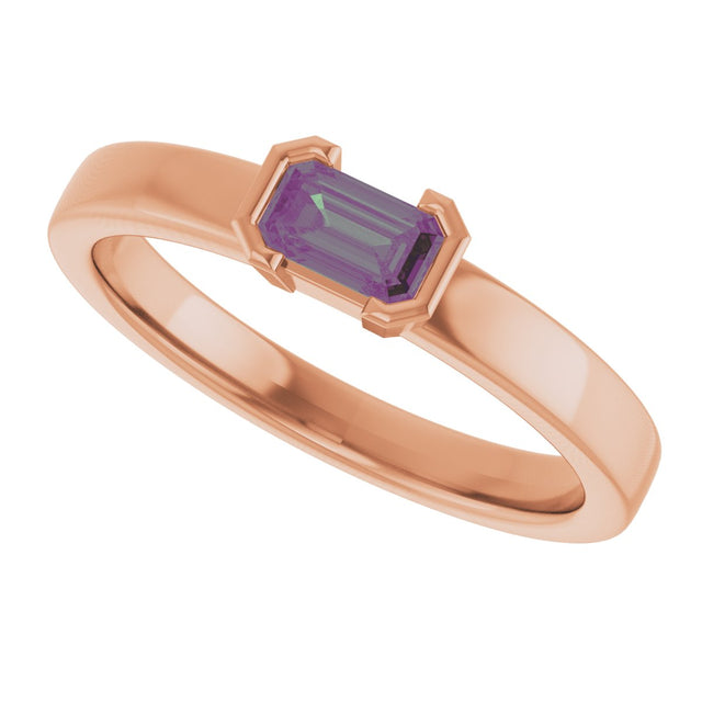 14K Gold Emerald Lab-Grown Alexandrite Half-Bezel Family Stackable Ring - Rose Gold - view 5