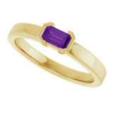 14K Gold Emerald Natural Amethyst Half-Bezel Family Stackable Ring - Yellow Gold - view 5