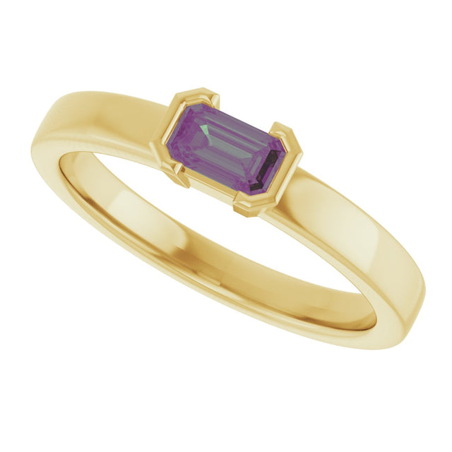 14K Gold Emerald Lab-Grown Alexandrite Half-Bezel Family Stackable Ring - Yellow Gold - view 5