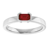 14K Gold Emerald Natural Mozambique Garnet Half-Bezel Family Stackable Ring - White Gold - view 3