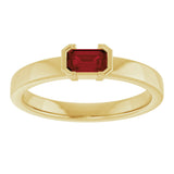 14K Gold Emerald Natural Mozambique Garnet Half-Bezel Family Stackable Ring - Yellow Gold - view 3