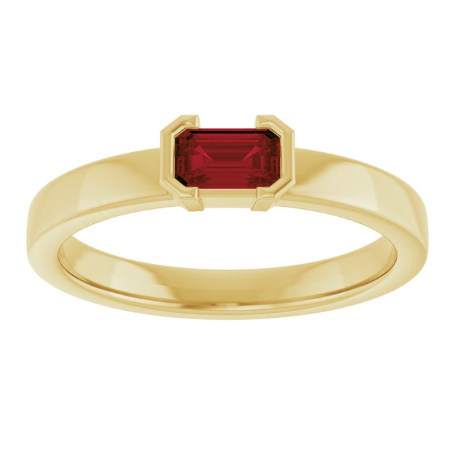 14K Gold Emerald Natural Mozambique Garnet Half-Bezel Family Stackable Ring - Yellow Gold - view 3