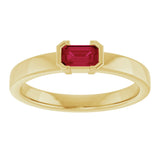 14K Gold Emerald Lab-Grown Ruby Half-Bezel Family Stackable Ring - Yellow Gold - view 3