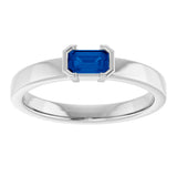 14K Gold Emerald Lab-Grown Blue Sapphire Half-Bezel Family Stackable Ring - White Gold - view 3