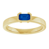 14K Gold Emerald Lab-Grown Blue Sapphire Half-Bezel Family Stackable Ring - Yellow Gold - view 3