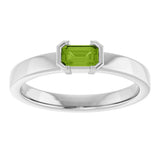 14K Gold Emerald Natural Peridot Half-Bezel Family Stackable Ring - White Gold - view 3
