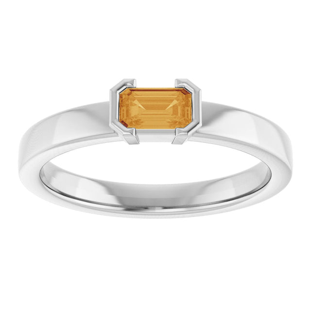 14K Gold Emerald Natural Citrine Half-Bezel Family Stackable Ring - White Gold - view 3