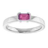14K Gold Emerald Natural Pink Tourmaline Half-Bezel Family Stackable Ring - White Gold - view 3