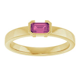 14K Gold Emerald Natural Pink Tourmaline Half-Bezel Family Stackable Ring - Yellow Gold - view 3