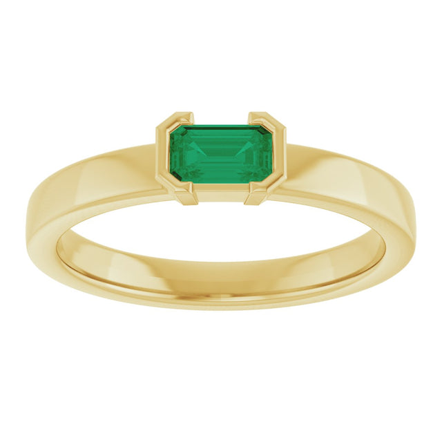 14K Gold Emerald Lab-Grown Emerald Half-Bezel Family Stackable Ring - Yellow Gold - view 3