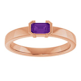 14K Gold Emerald Natural Amethyst Half-Bezel Family Stackable Ring - Rose Gold - view 3