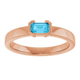 14K Gold Emerald Natural Aquamarine Half-Bezel Family Stackable Ring - Rose Gold - view 3