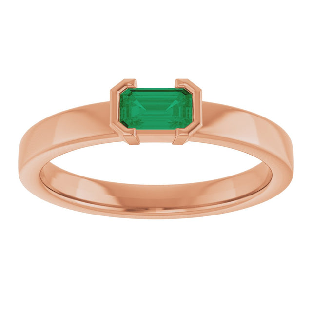 14K Gold Emerald Lab-Grown Emerald Half-Bezel Family Stackable Ring - Rose Gold - view 3