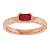 14K Gold Emerald Natural Ruby Half-Bezel Family Stackable Ring - Rose Gold - view 3