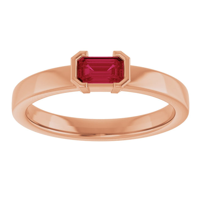 14K Gold Emerald Natural Ruby Half-Bezel Family Stackable Ring - Rose Gold - view 3