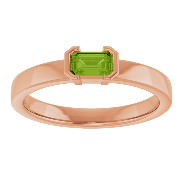 14K Gold Emerald Natural Peridot Half-Bezel Family Stackable Ring - Rose Gold - view 3