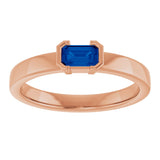 14K Gold Emerald Lab-Grown Blue Sapphire Half-Bezel Family Stackable Ring - Rose Gold - view 3