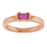 14K Gold Emerald Natural Pink Tourmaline Half-Bezel Family Stackable Ring - Rose Gold - view 3