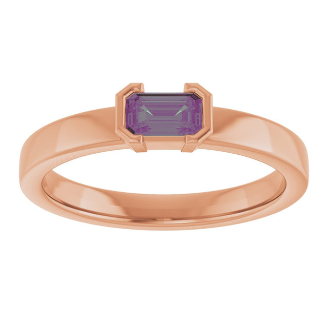 14K Gold Emerald Lab-Grown Alexandrite Half-Bezel Family Stackable Ring - Rose Gold - view 3