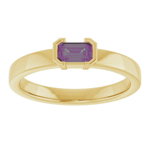 14K Gold Emerald Lab-Grown Alexandrite Half-Bezel Family Stackable Ring - Yellow Gold - view 3